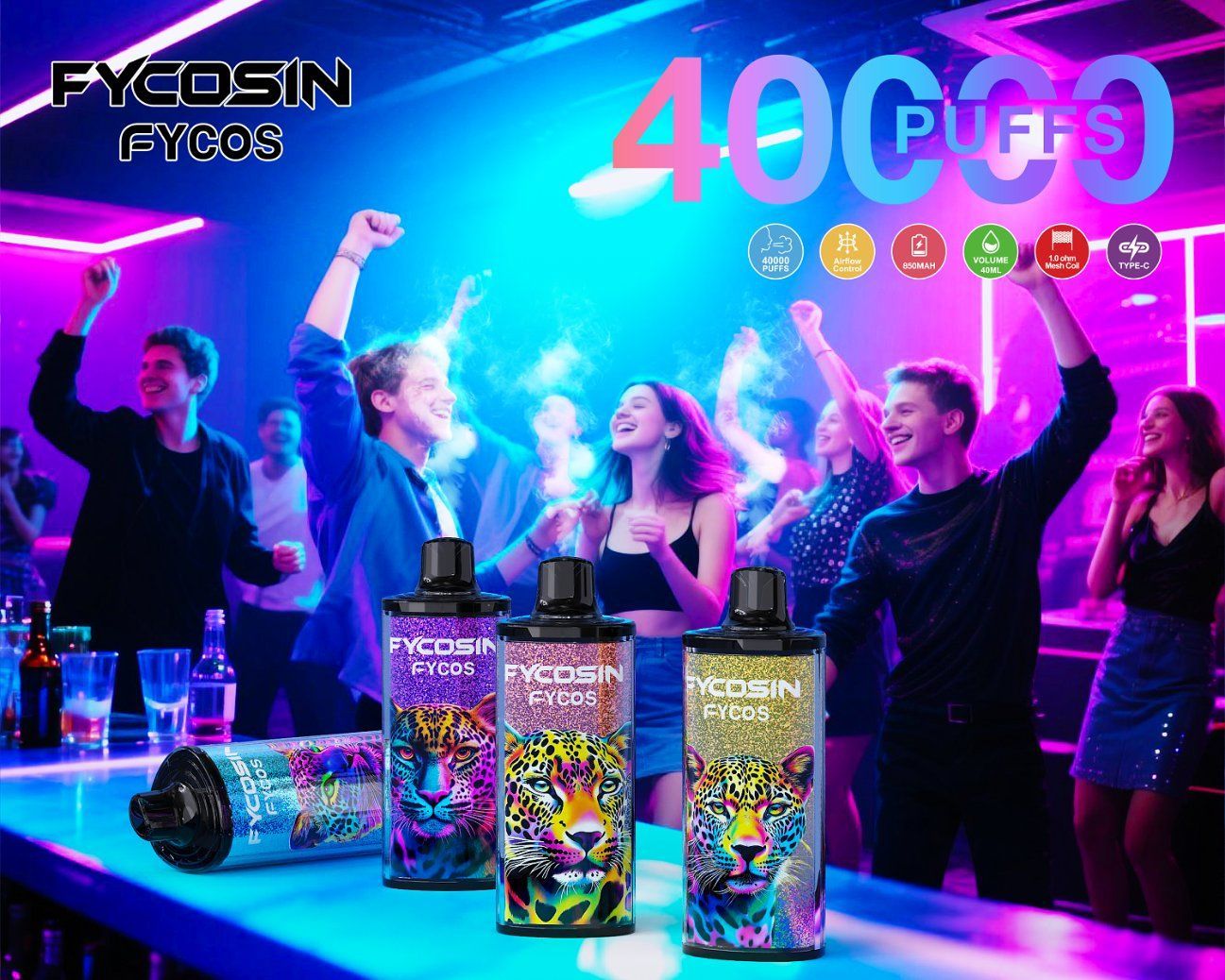 Fycosin 40000 Puffs Rechargeable Vape with 40ml Capacity