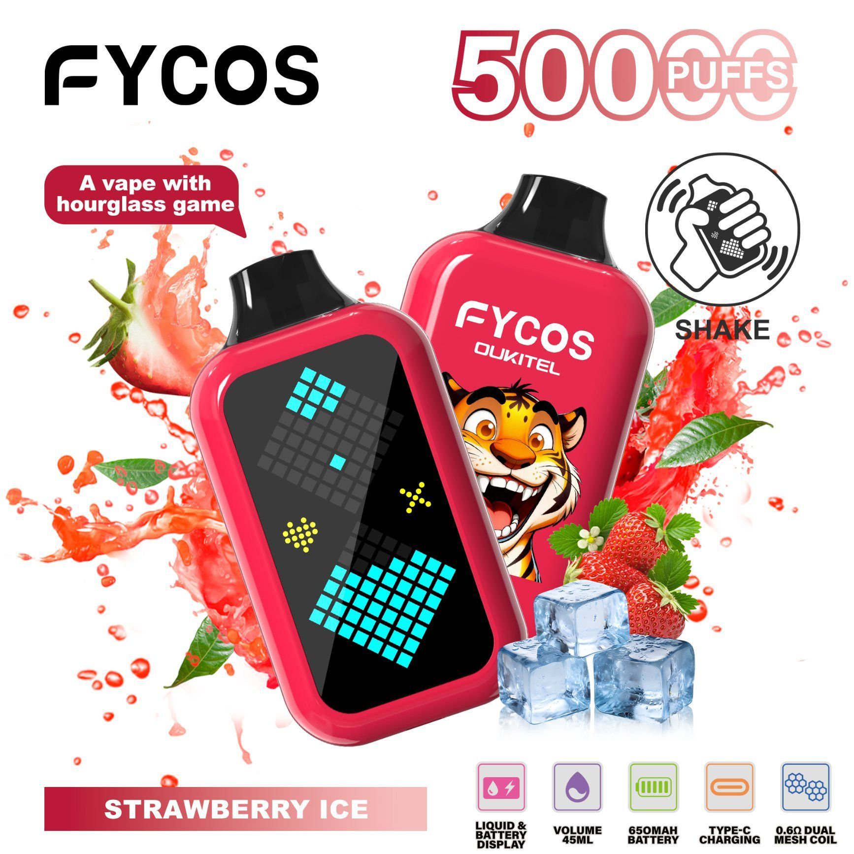 FYCOS 50000 Puffs Rechargeable Disposable Vape Pen with Dual Mesh Coil