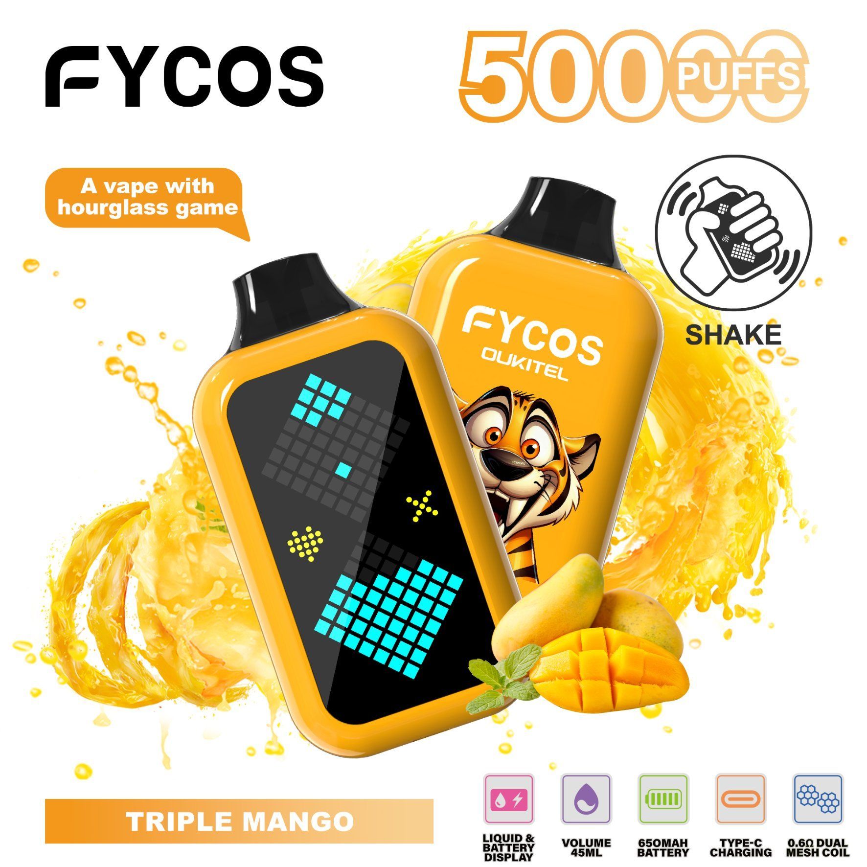 FYCOS 50000 Puff USB Type-C Rechargeable Vape Pen with Screen