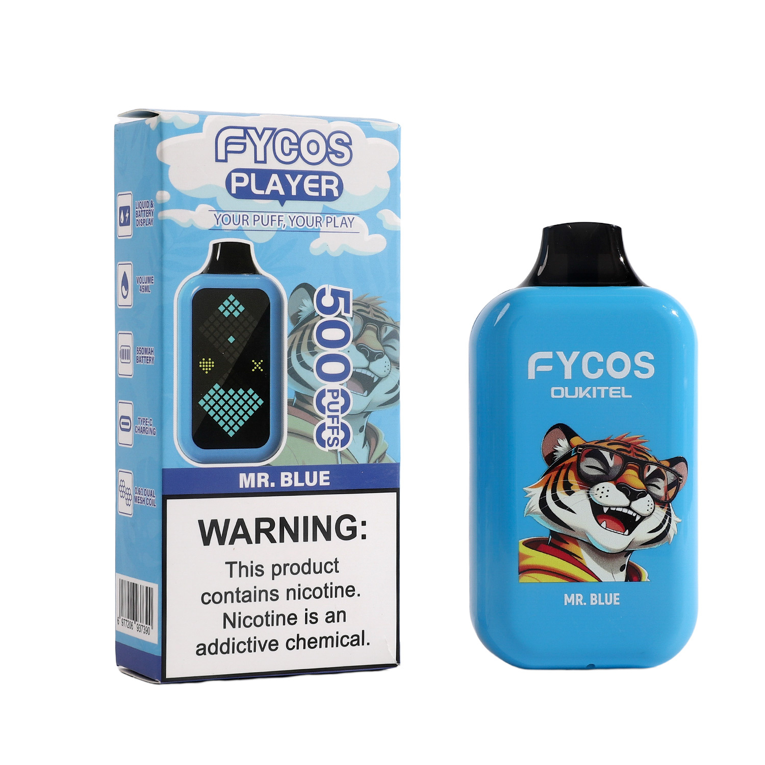 Fycos hookah 50ml Capacity | Type-C Rechargeable Disposable Vape