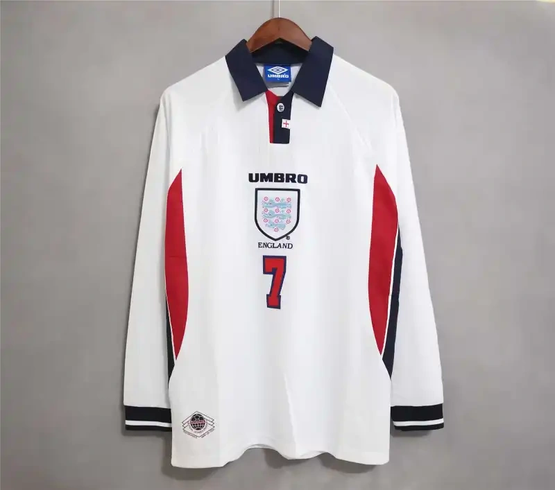 1998 England World Cup Home Retro Jersey Long Sleeve #7 BACKHAM #20 OWEN