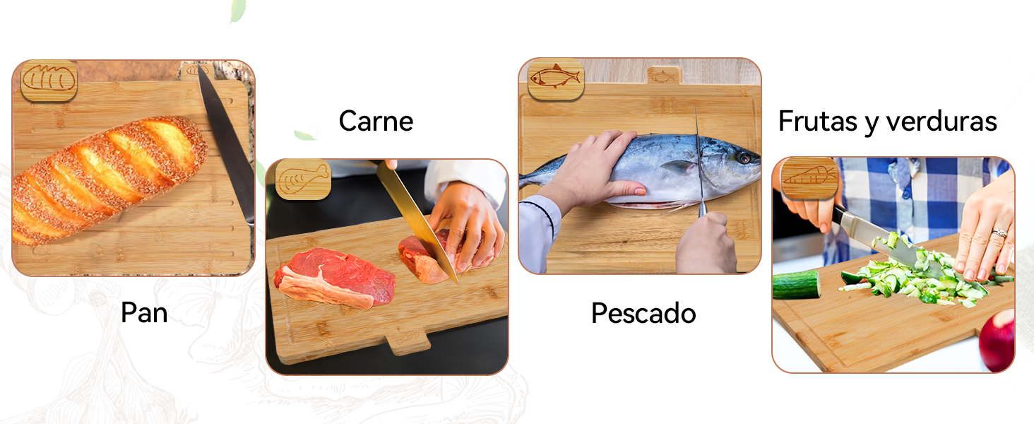 The 4-piece cutting board set has 4 categories of labels