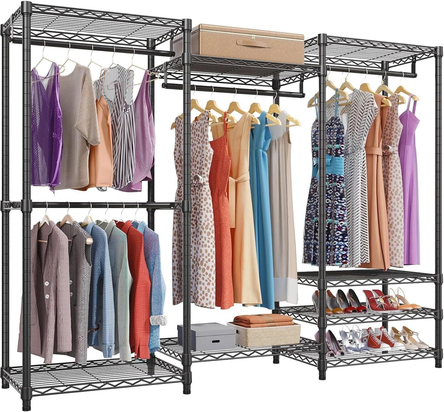Robust 4-Level Coat Rack with 5 Shelves, Independent Metal Organizer for Closet, 300kg Capacity, Clothing and Shoe Organizer