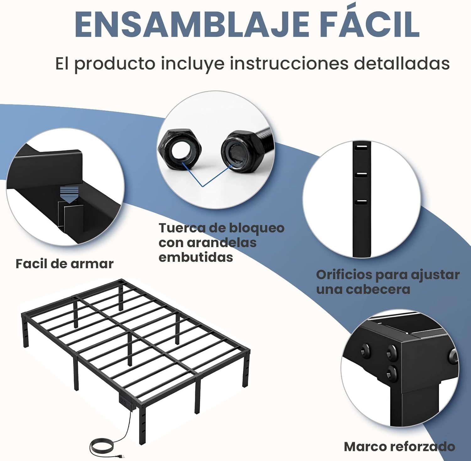 SAFONUS Simple and atmospheric Platform Metal Bed Frame, Under Bed Storage Space, Sturdy Frame (Double with Plug)