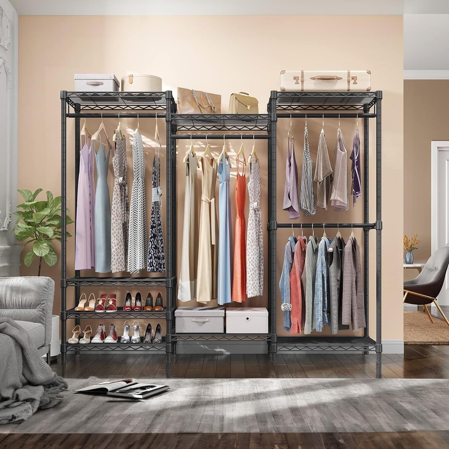 Robust 4-Level Coat Rack with 5 Shelves, Independent Metal Organizer for Closet, 300kg Capacity, Clothing and Shoe Organizer