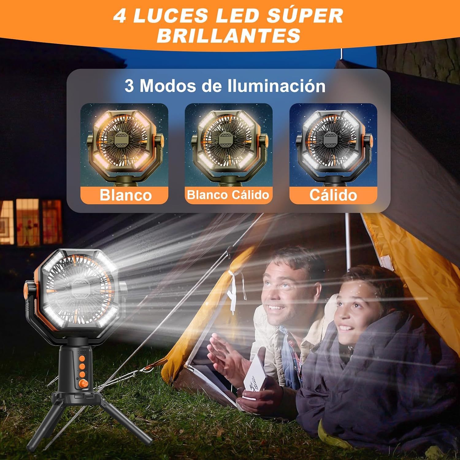 WELIKERA Portable Camping Fan 30000mAh with Double Motor, 8 Speeds, LED Light and Remote Control - Rechargeable Fan for Tent, Emergencies and Work