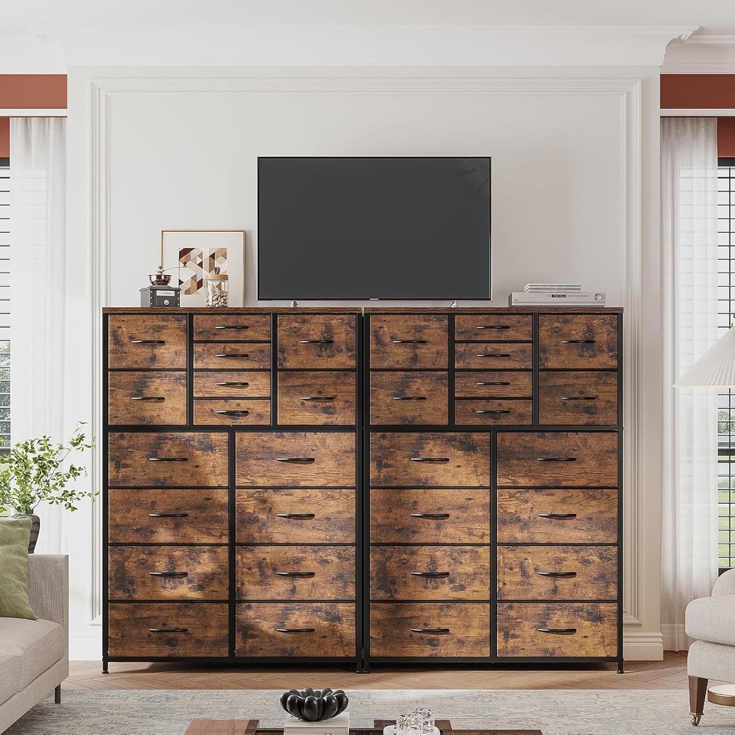 QYIKLPY Chest of Drawers for Bedroom 145 x 95 x 30cm with 16 Drawers, Bedroom Furniture, Clothes Furniture, Metal Organizer, Comfortable Bedroom Furniture High Clothes