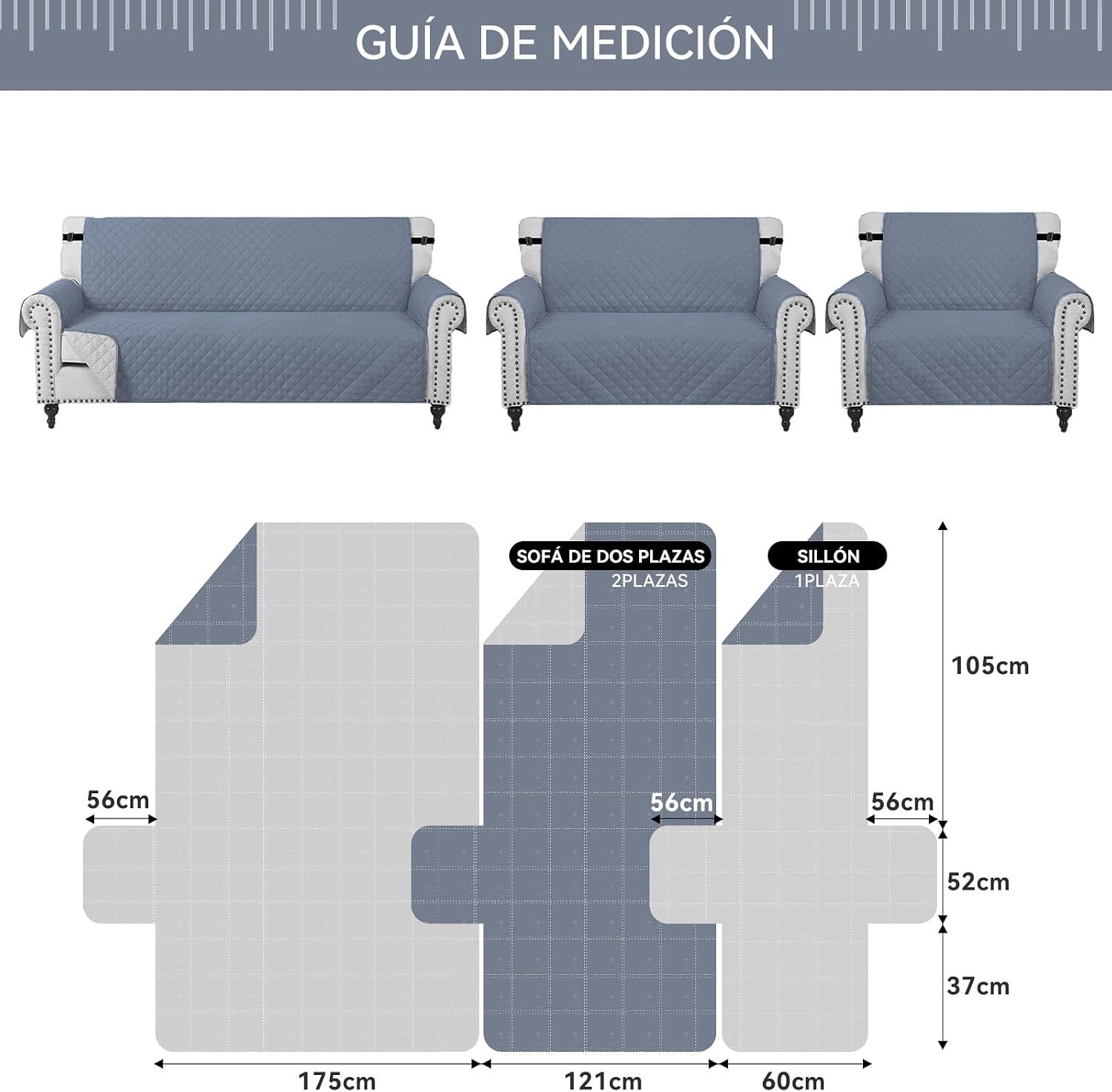 KACOTA 3 Piece Armchair Covers, Waterproof Anti-scratch Non-slip Washable Room Covers for Sofa, Super Soft and Elastic Fabric with Adjustable Buckle, Sofa Cover for Quilted