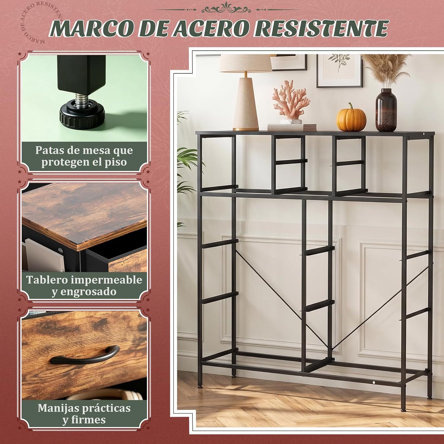 FURRIFIC Bedroom Dresser, with 10 Fabric Drawers, Side Pocket and Resistant Steel Structure, Clothes Organizer Furniture, Brown