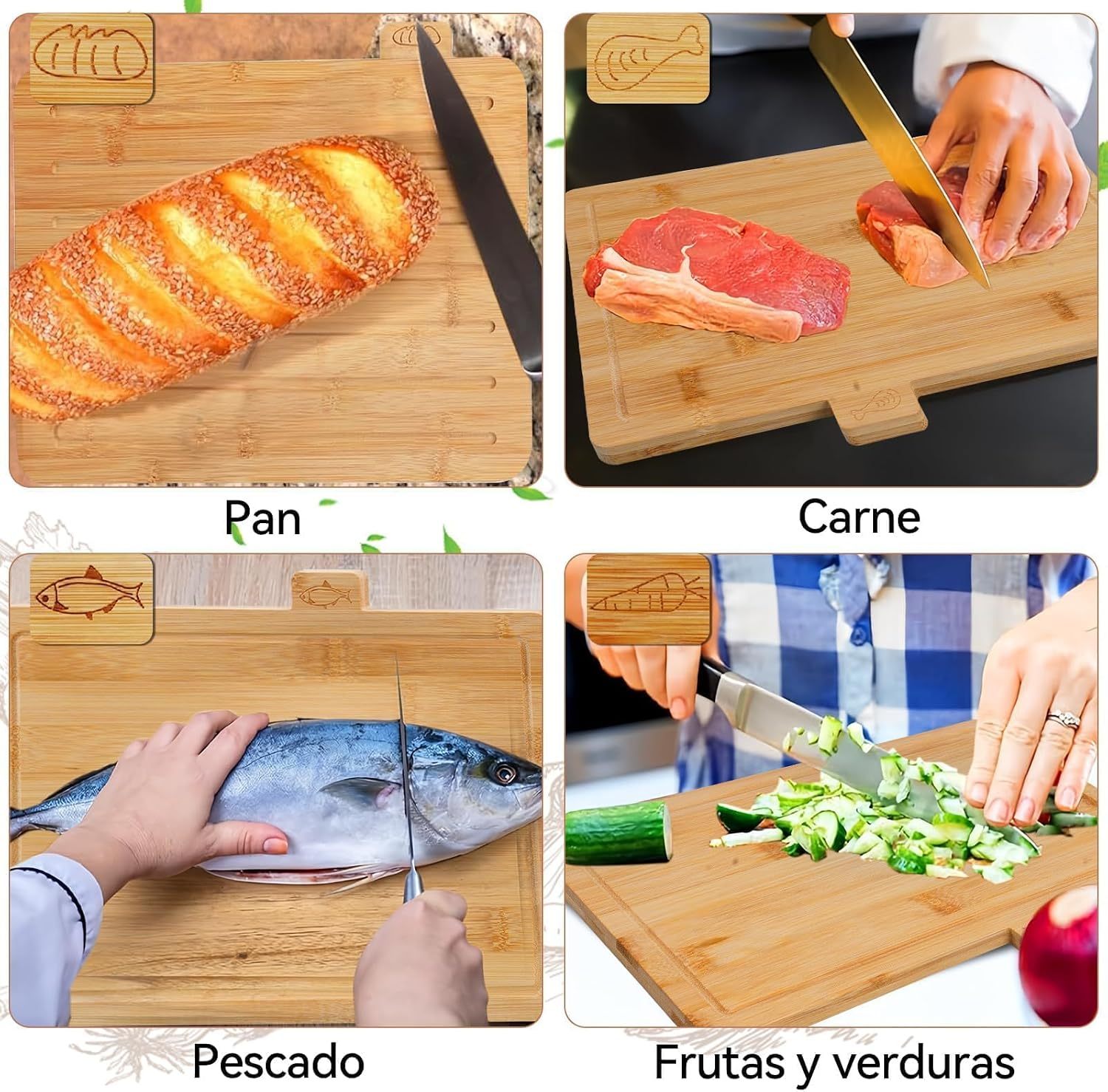 GARUISKY Set of 4 Kitchen Cutting Boards with Stand, Chopping Board Ideal for Meat, Cheese, Vegetables and Fruits, Kitchen Tools and Gadgets for Food Preparation, For Chef and Home