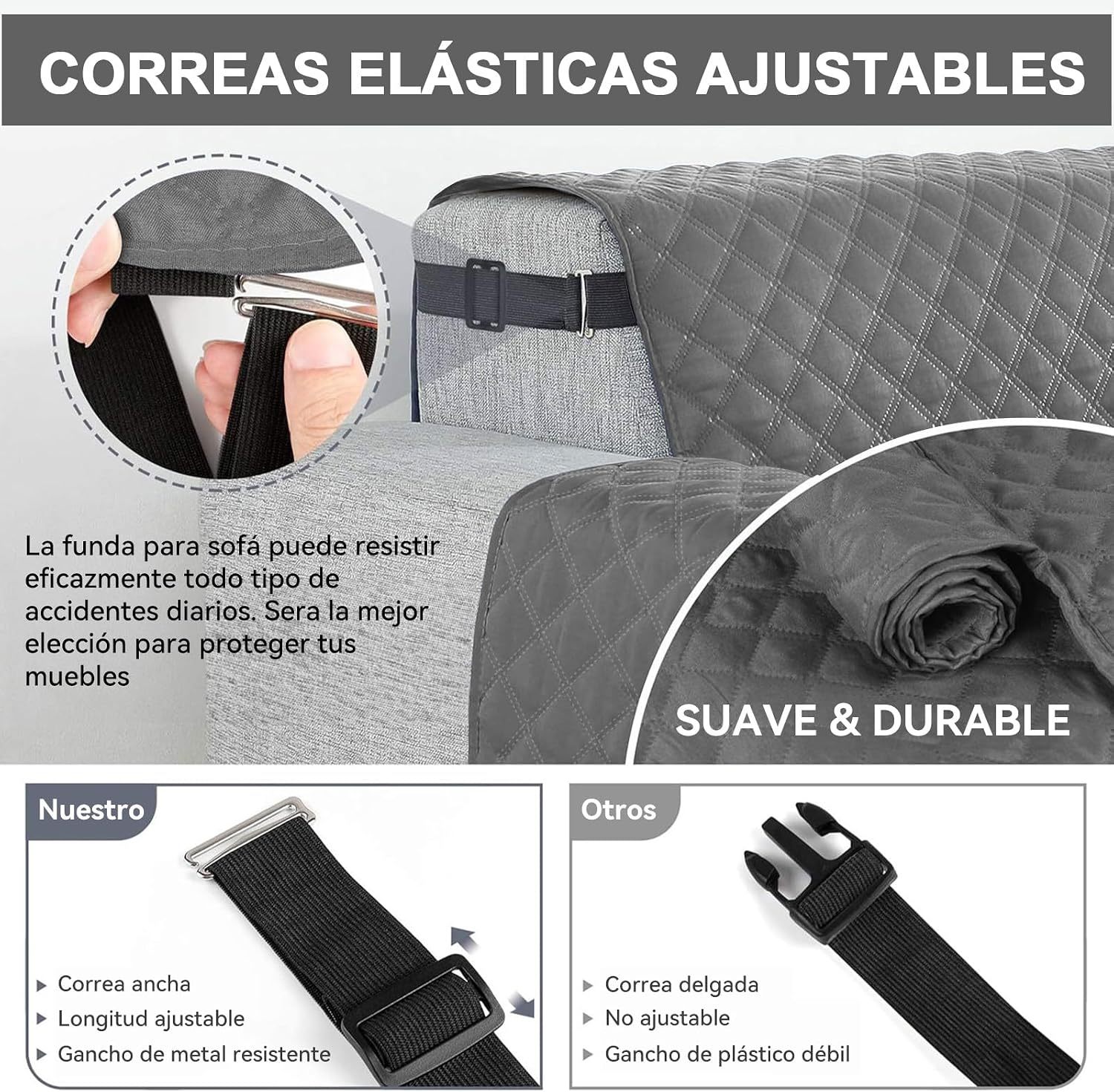 KACOTA 3 Piece Armchair Covers, Waterproof Anti-scratch Non-slip Washable Room Covers for Sofa, Super Soft and Elastic Fabric with Adjustable Buckle, Sofa Cover for Pets