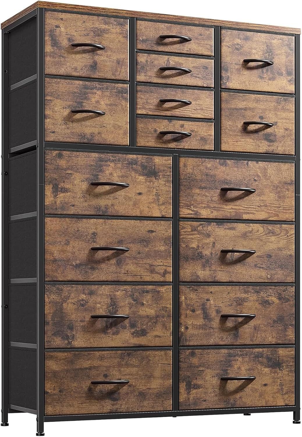 QYIKLPY Chest of Drawers for Bedroom 145 x 95 x 30cm with 16 Drawers, Bedroom Furniture, Clothes Furniture, Metal Organizer, Comfortable Bedroom Furniture High Clothes