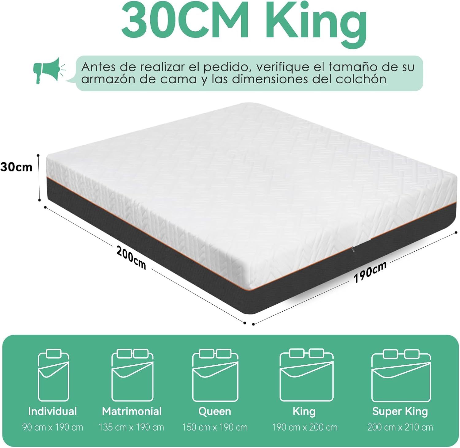 FURRIFIC Memory Foam Mattress with Cooling Gel, Medium Firmness, Pressure Relief (White, King, 30, 30, Centimeters)