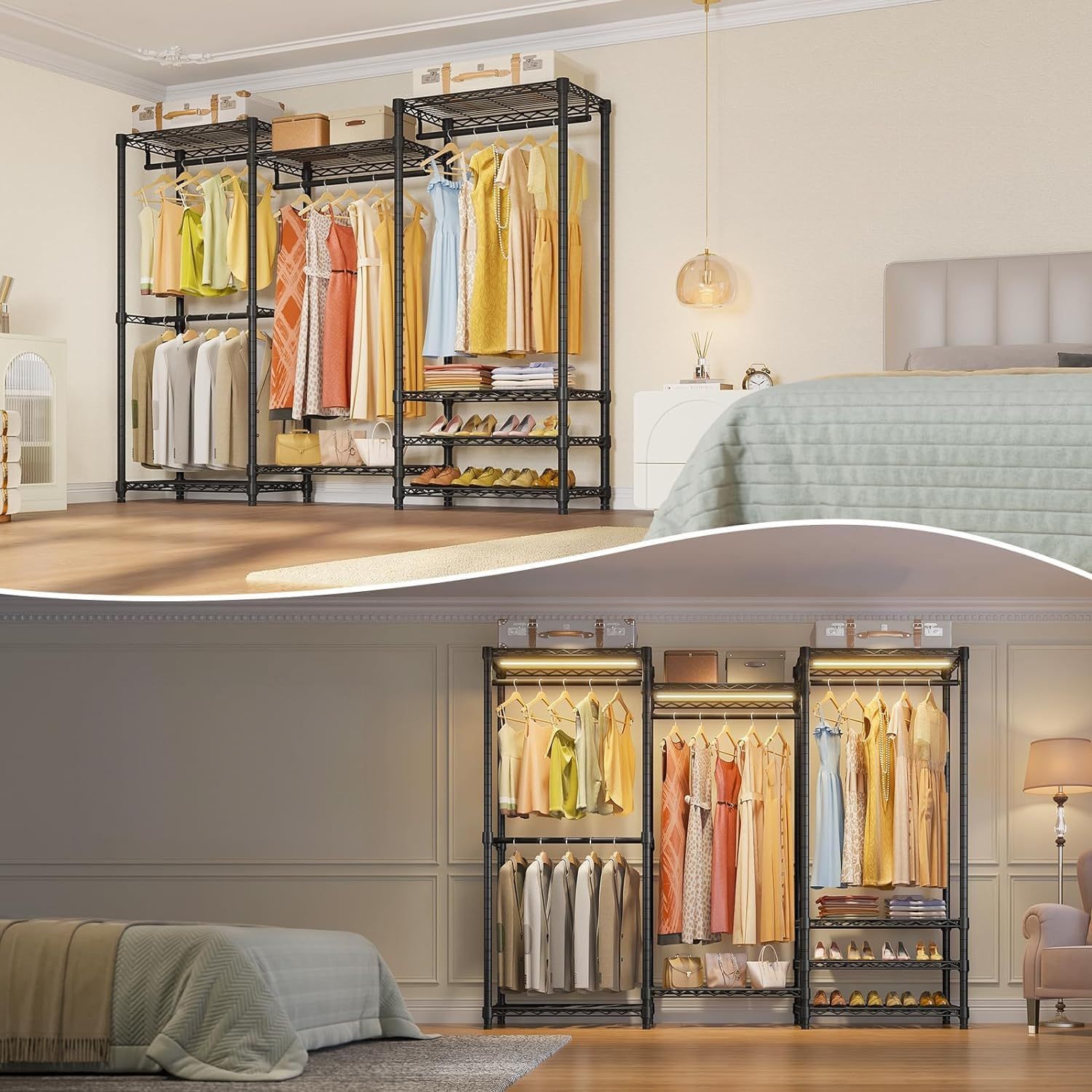 Robust 4-Level Coat Rack with 5 Shelves, Independent Metal Organizer for Closet, 300kg Capacity, Clothing and Shoe Organizer