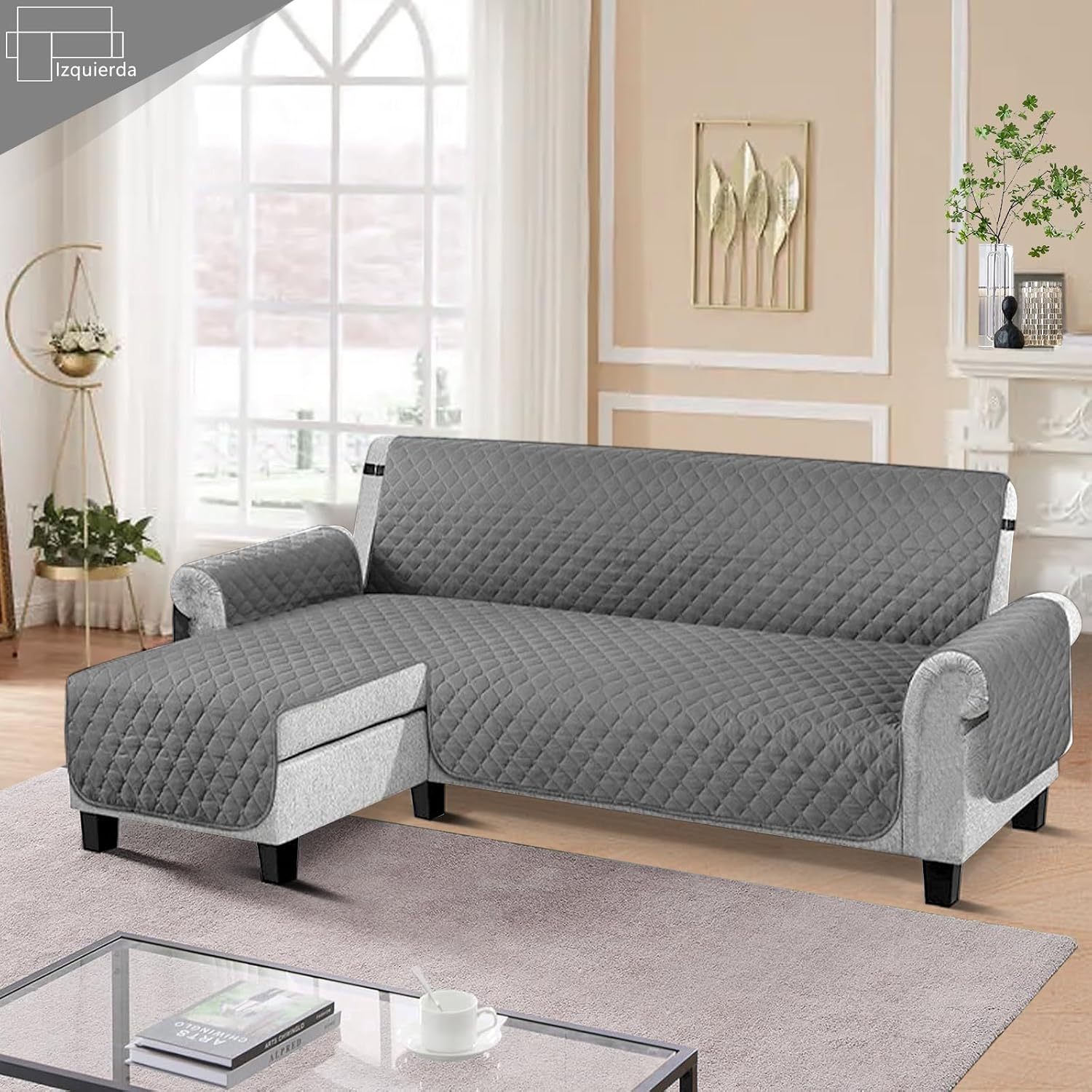 LINGLUCKY Sofa Cover in Super Soft and Elastic Fabric, Water Repellent (Light Grey)