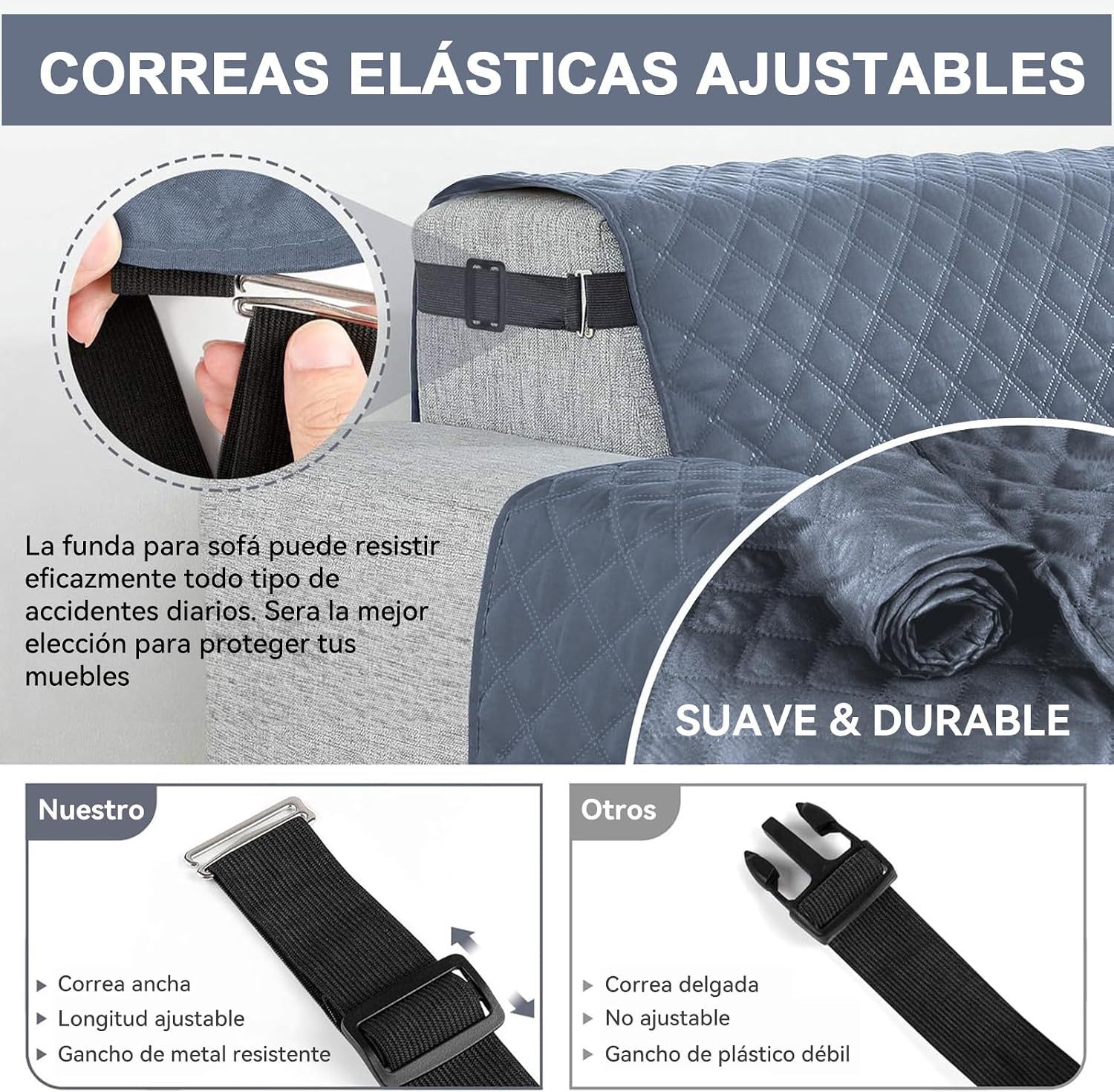 KACOTA 3 Piece Armchair Covers, Waterproof Anti-scratch Non-slip Washable Room Covers for Sofa, Super Soft and Elastic Fabric with Adjustable Buckle, Sofa Cover for Quilted