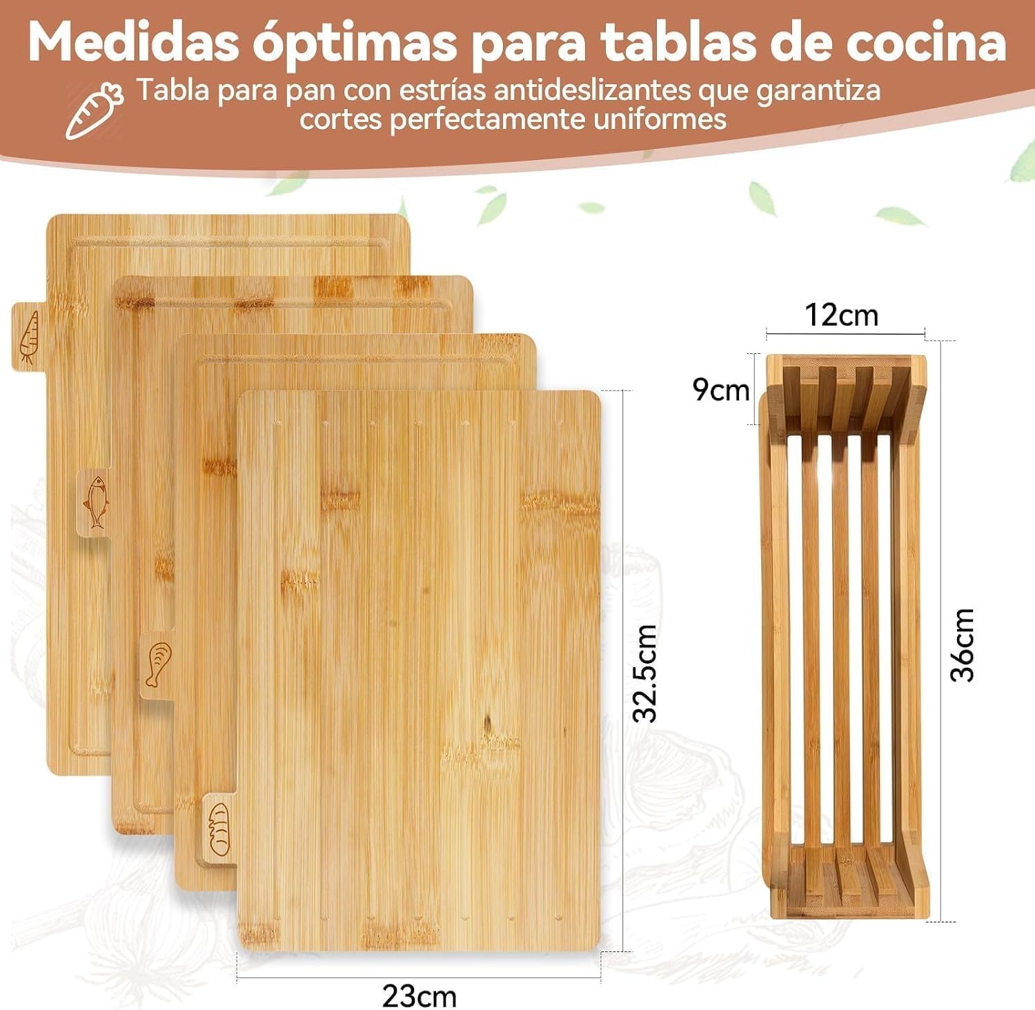 GARUISKY Set of 4 Kitchen Cutting Boards with Stand, Chopping Board Ideal for Meat, Cheese, Vegetables and Fruits, Kitchen Tools and Gadgets for Food Preparation, For Chef and Home