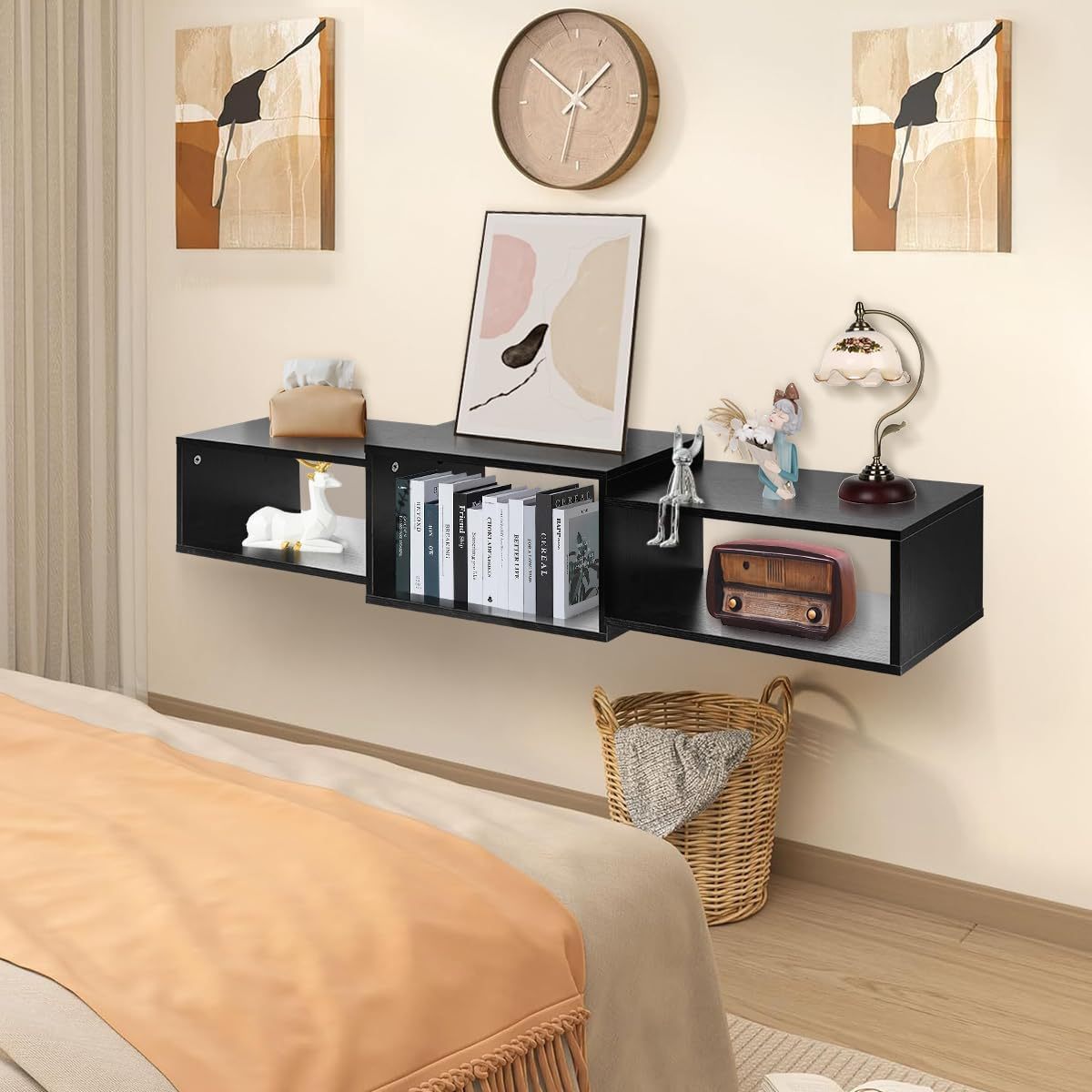 FURRIFIC Floating TV Stand with LED Lights, TV Entertainment Center, 3 Open Spaces Ample Storage Space and Minimalist Design, Suitable for Living Room and Bedroom