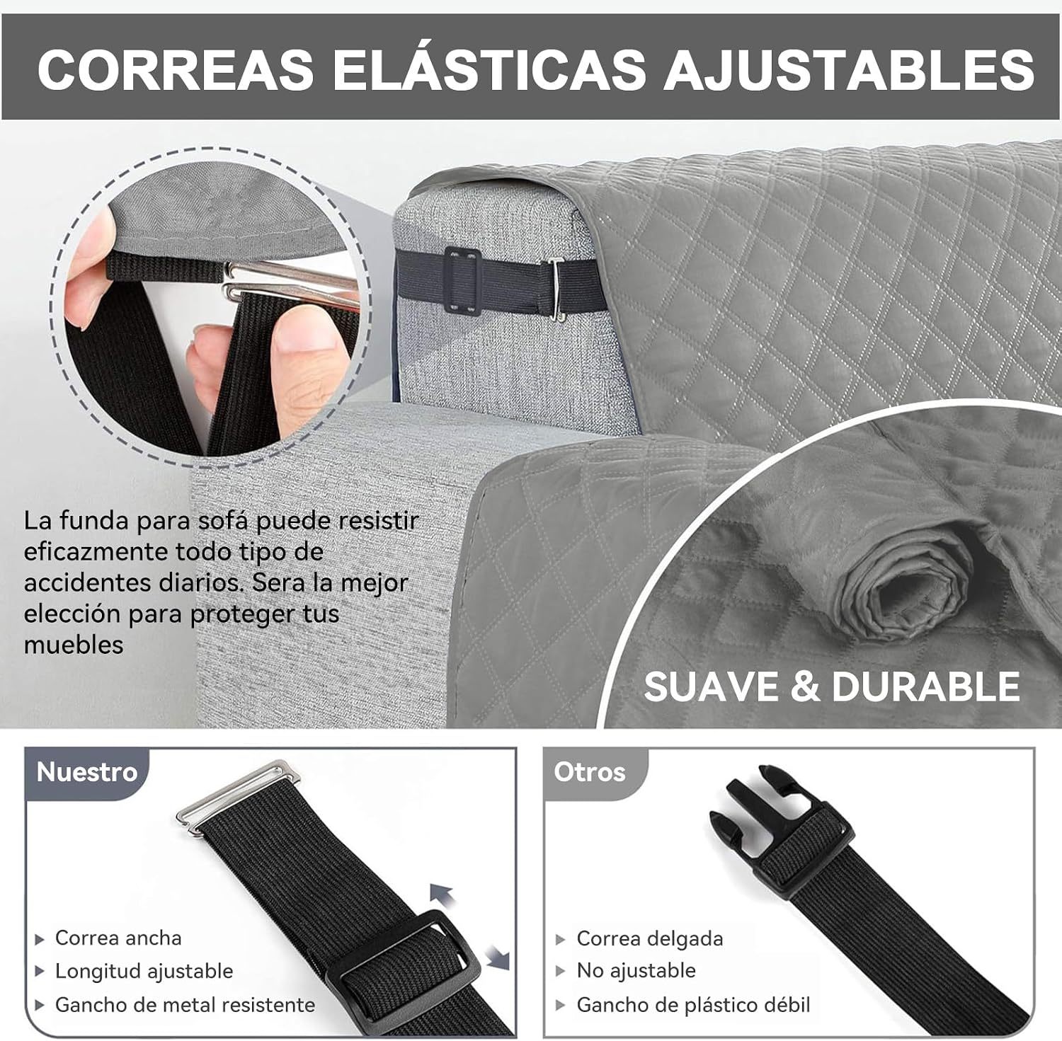 KACOTA 3 Piece Armchair Covers, Waterproof Anti-scratch Non-slip Washable Room Covers for Sofa, Super Soft and Elastic Fabric with Adjustable Buckle, Sofa Cover for Quilted