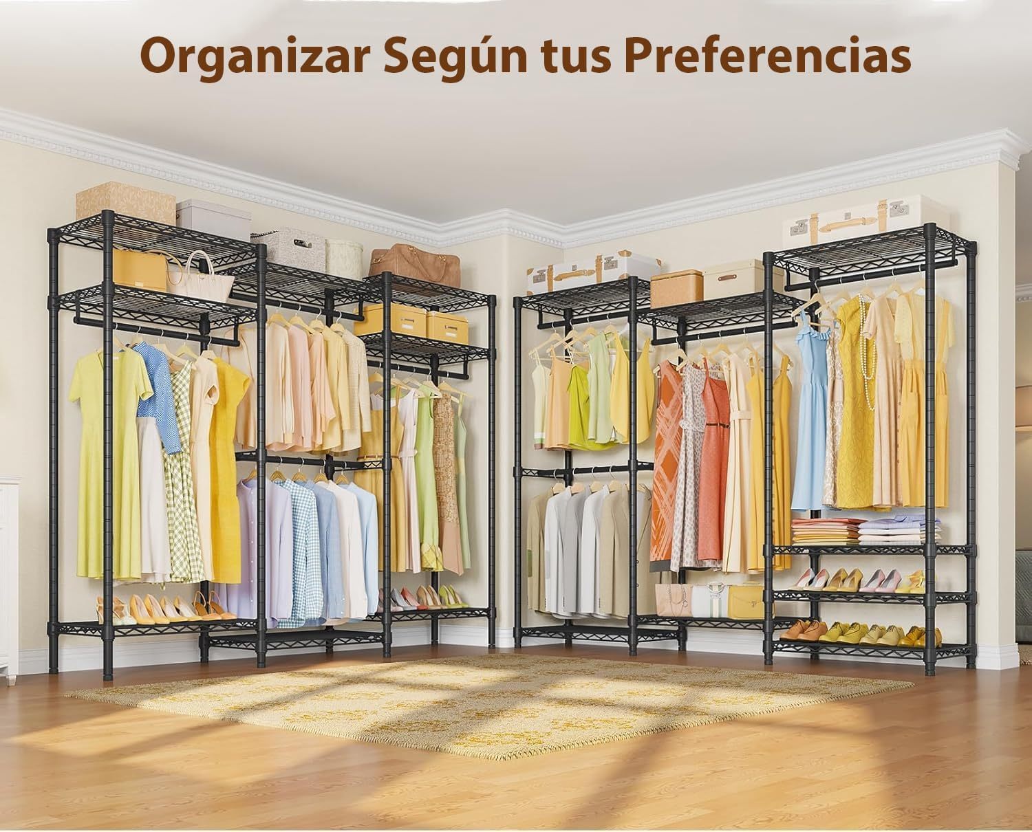 Robust 4-Level Coat Rack with 5 Shelves, Independent Metal Organizer for Closet, 300kg Capacity, Clothing and Shoe Organizer
