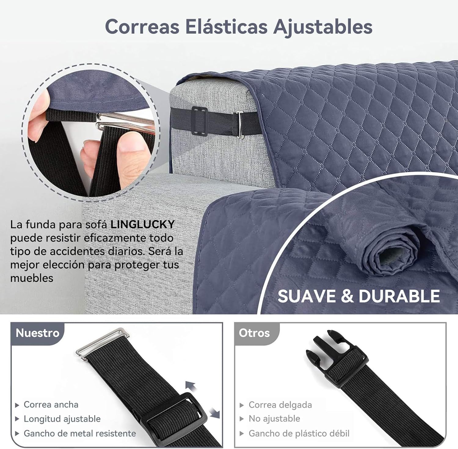 LINGLUCKY Sofa Cover made of Super Soft and Elastic Fabric, Water Repellent (Bluish Grey)