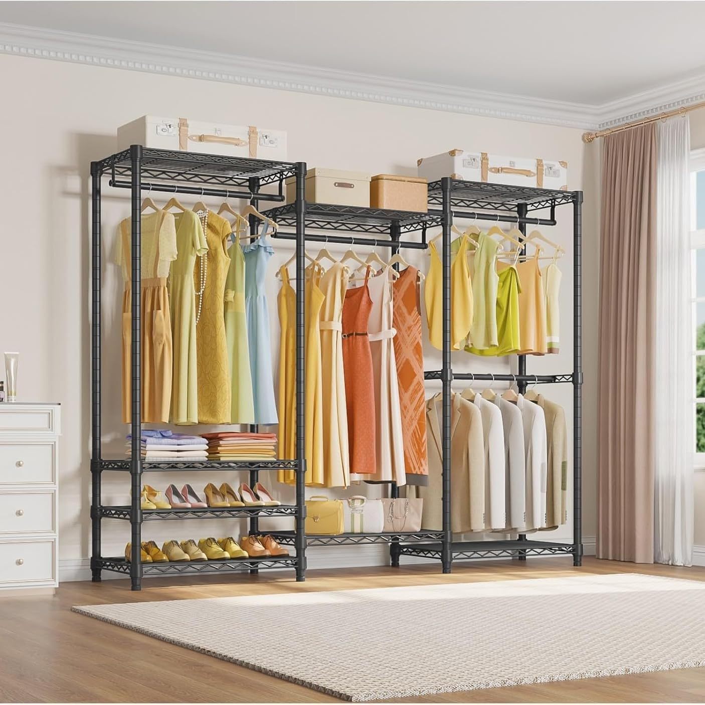 Robust 4-Level Coat Rack with 5 Shelves, Independent Metal Organizer for Closet, 300kg Capacity, Clothing and Shoe Organizer
