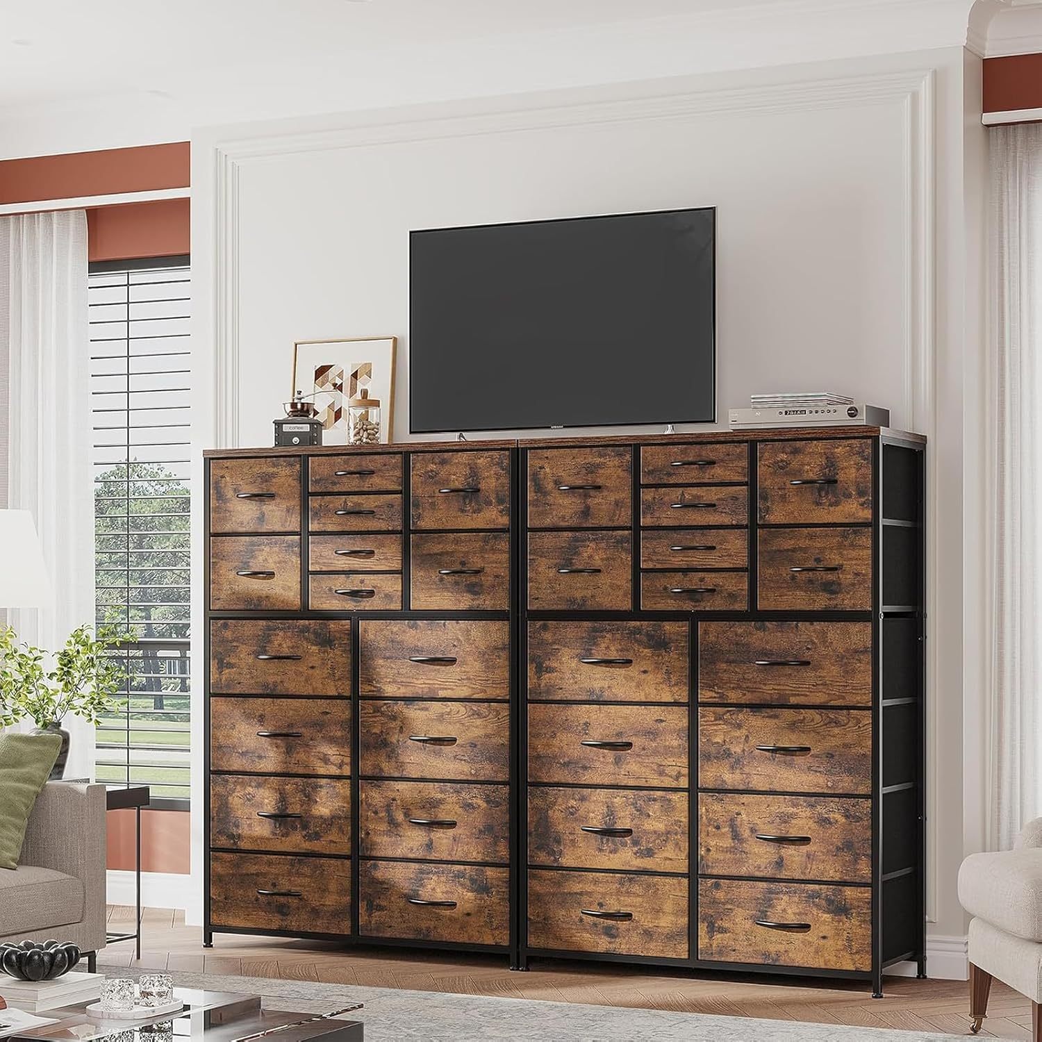 QYIKLPY Chest of Drawers for Bedroom 145 x 95 x 30cm with 16 Drawers, Bedroom Furniture, Clothes Furniture, Metal Organizer, Comfortable Bedroom Furniture High Clothes