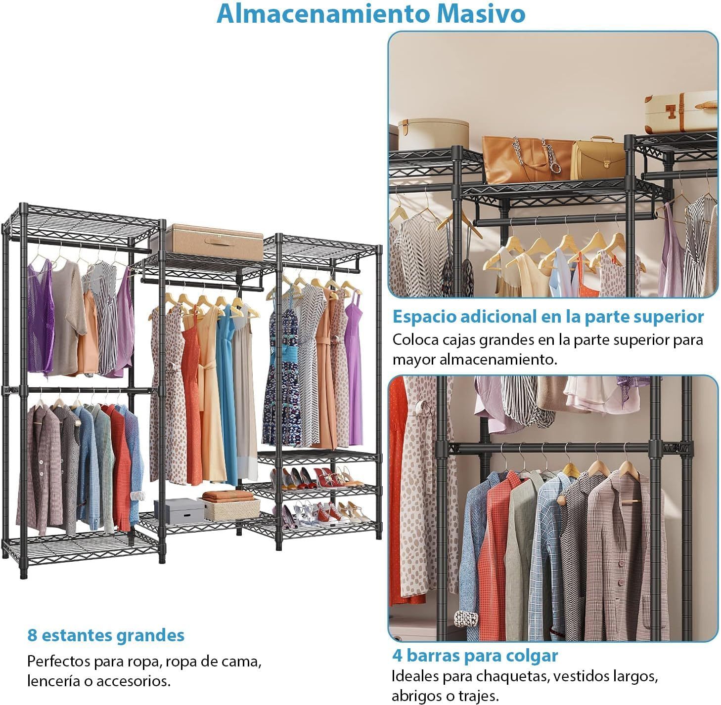 Robust 4-Level Coat Rack with 5 Shelves, Independent Metal Organizer for Closet, 300kg Capacity, Clothing and Shoe Organizer