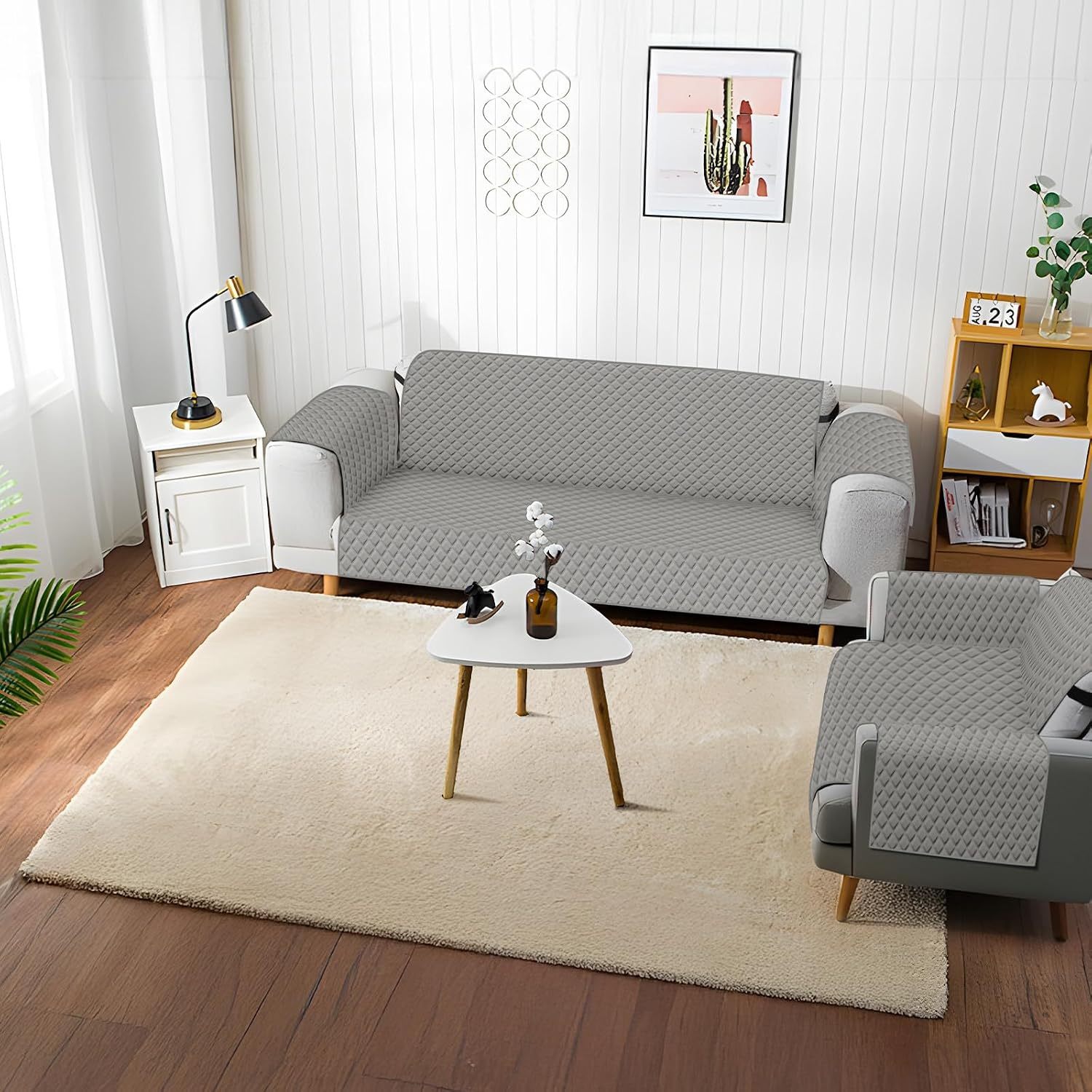 KACOTA 3 Piece Armchair Covers, Waterproof Anti-scratch Non-slip Washable Room Covers for Sofa, Super Soft and Elastic Fabric with Adjustable Buckle, Sofa Cover for Quilted