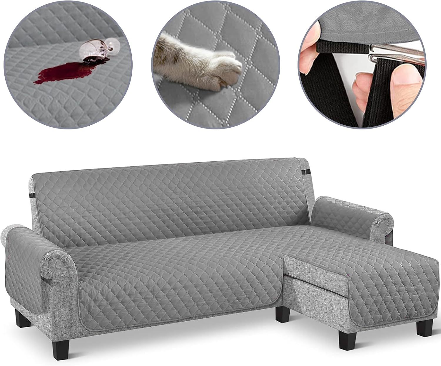 LINGLUCKY Sofa Cover in Super Soft and Elastic Fabric, Water Repellent (Light Grey)