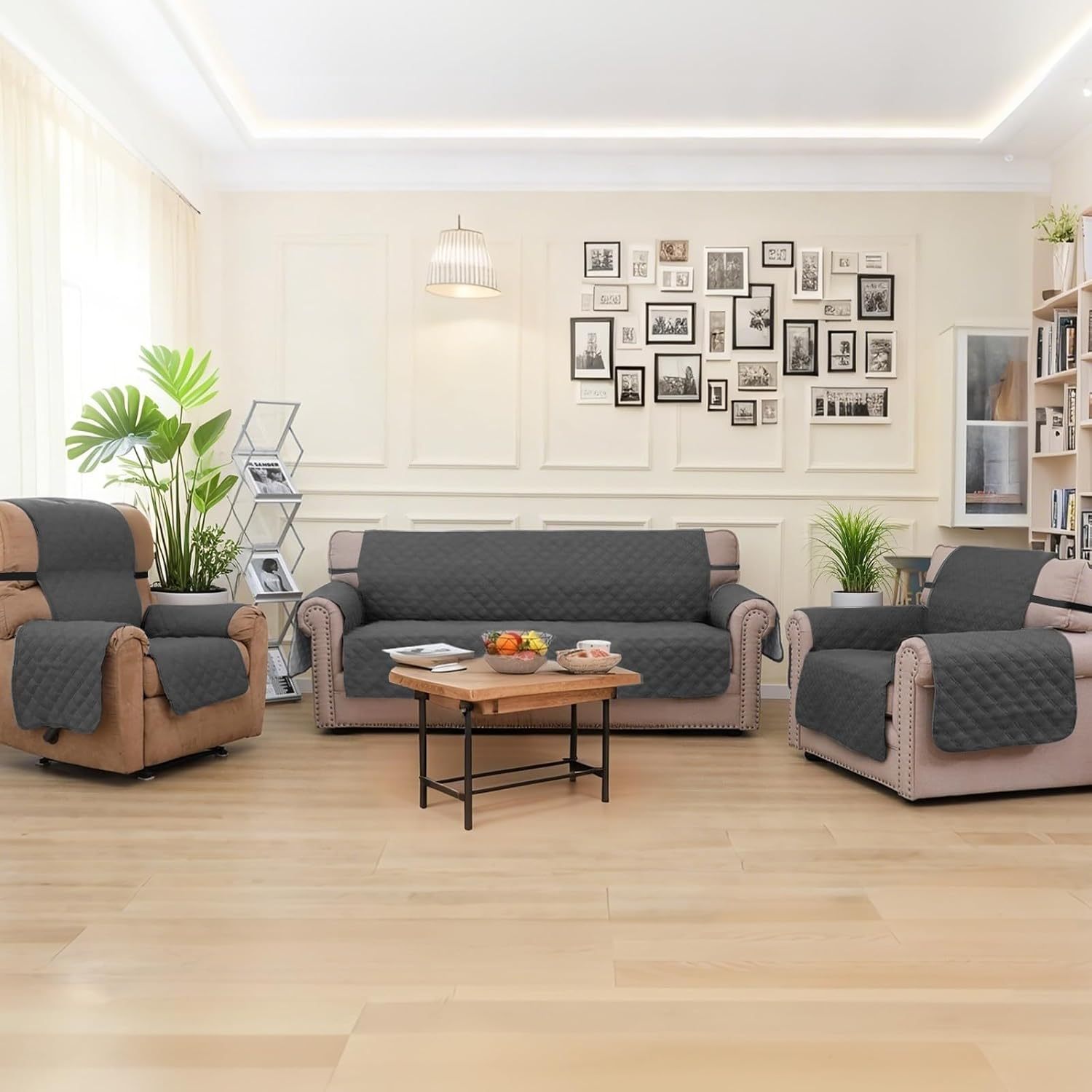 KACOTA 3 Piece Armchair Covers, Waterproof Anti-scratch Non-slip Washable Room Covers for Sofa, Super Soft and Elastic Fabric with Adjustable Buckle, Sofa Cover for Pets