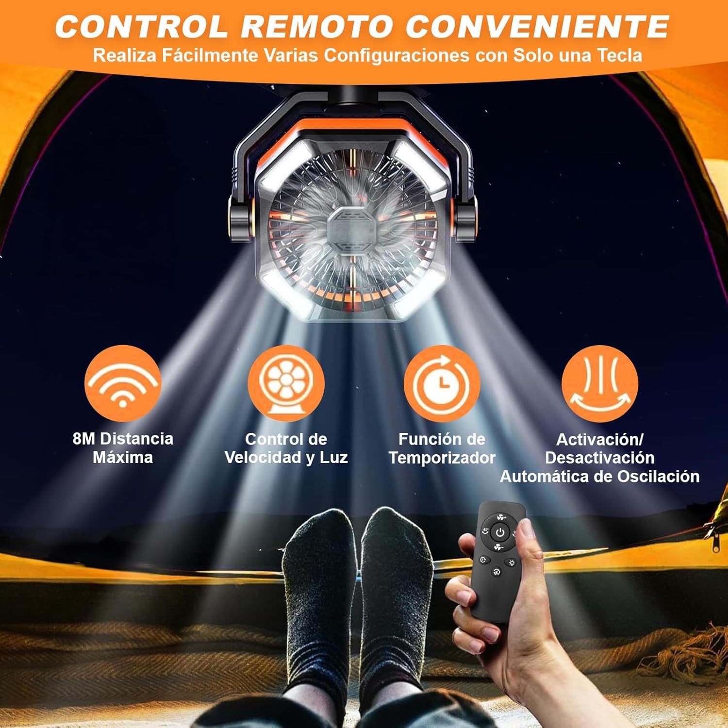 WELIKERA Portable Camping Fan 30000mAh with Double Motor, 8 Speeds, LED Light and Remote Control - Rechargeable Fan for Tent, Emergencies and Work