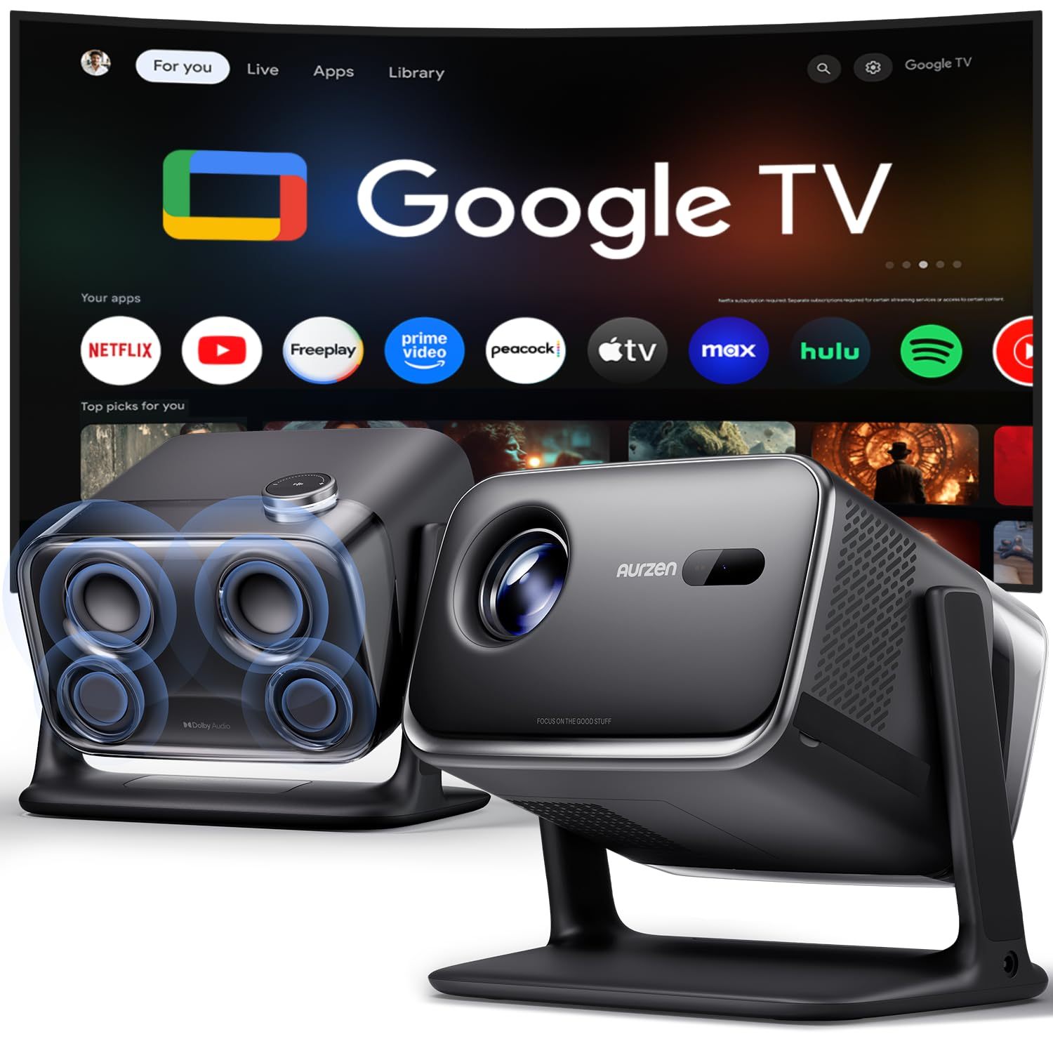 [Google TV/800ANSI] 2025 Smart Portable Projector, Netflix Licensed, Dolby Sound, 4K/8K Support, 30000 Lumens, WiFi 6 and Bluetooth 5.0, Autofocus, Compatible with iOS/Android/PC/PS4/PS5/XBOX