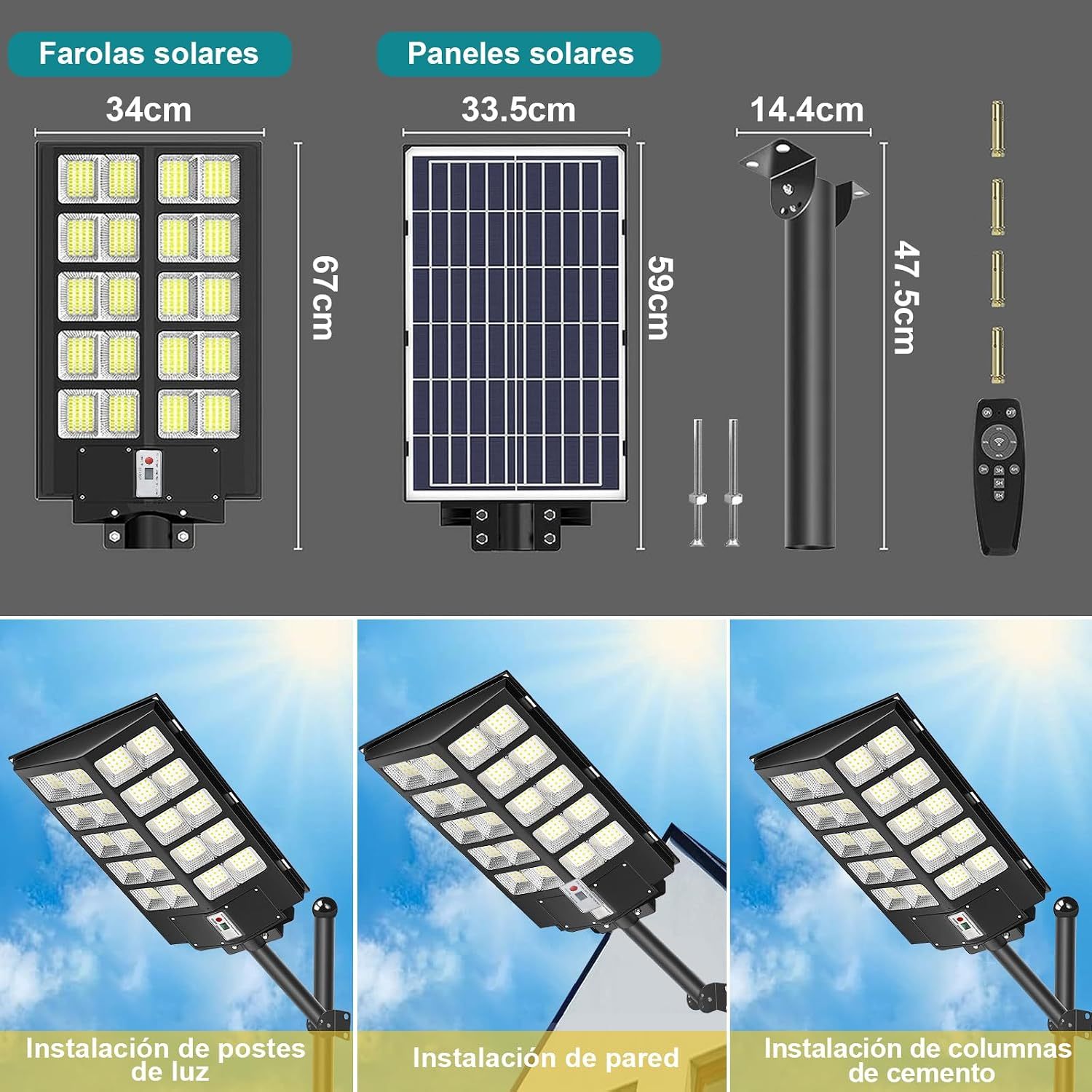 Dopwii 1800W Outdoor Solar Lamps, 800 LED Outdoor Solar Spotlight, Outdoor Solar Lamp Motion Sensor with Control, 3 Solar Light Modes, Outdoor Solar Street Light for Garage Path