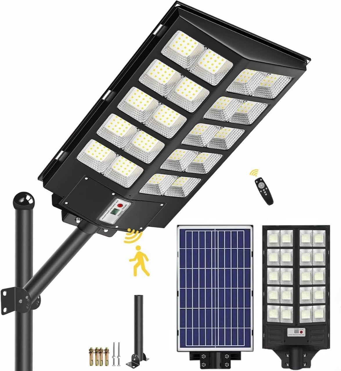 Dopwii 1800W Outdoor Solar Lamps, 800 LED Outdoor Solar Spotlight, Outdoor Solar Lamp Motion Sensor with Control, 3 Solar Light Modes, Outdoor Solar Street Light for Garage Path