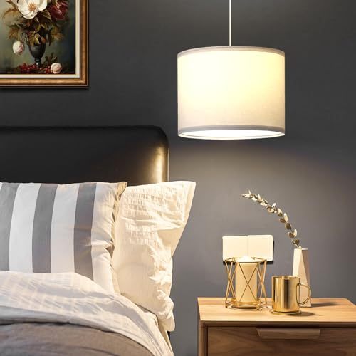 Modern Pendant Lamp, Plug-in Pendant Lamp with 4.5M Cable, On/Off Switch, Beige Linen Shade, Hanging Light for Bedroom, Kitchen, Living Room, Dining Table