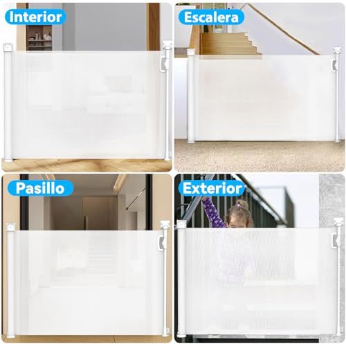 WELIKERA Baby and Pet Safety Gate, Folding Extendable 180CM, High 92CM, for Stairs, Doors and Hallways, Improved Closure, Retractable Indoor and Outdoor, Without Bottom Railing, White
