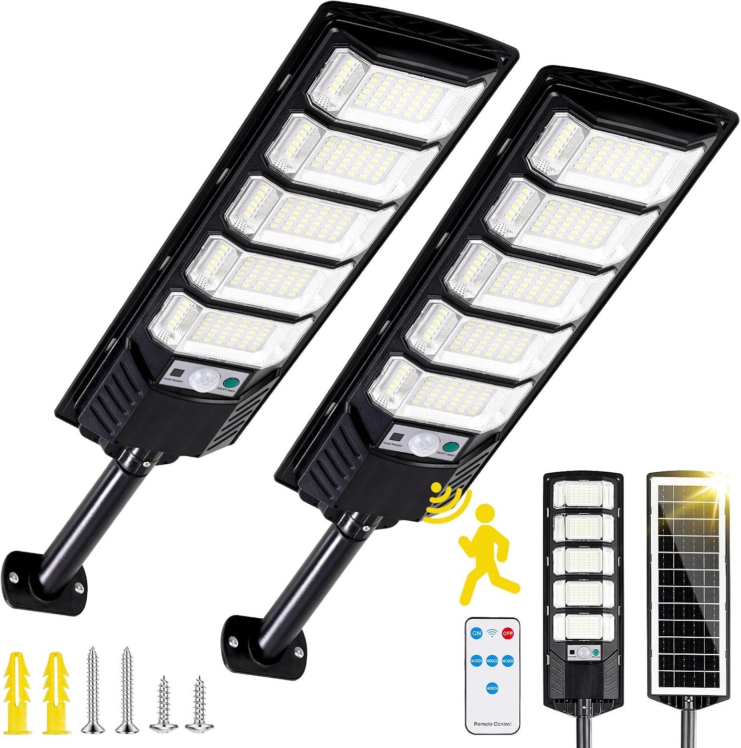 Dopwii 1800W Outdoor Solar Lamps, 800 LED Outdoor Solar Spotlight, Outdoor Solar Lamp Motion Sensor with Control, 3 Solar Light Modes, Outdoor Solar Street Light for Garage Path