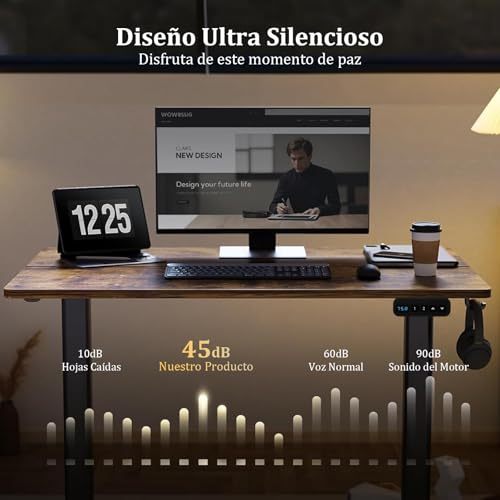 WELIKERA Large Adjustable Height Electric Lifting Desk 140 x 60 cm, Standing Gamer Desk for Home Office, with Memory and Metal T-Stand, Rustic Brown