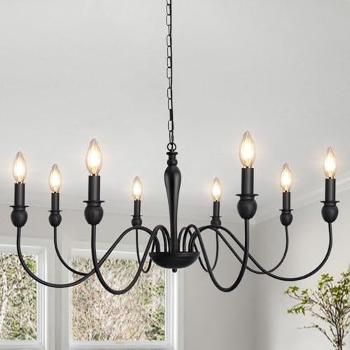 Dopwii Modern Ceiling Light, Sputnik Candeliers 8 Lights, Semi Flush Mount Pendant Lamp, Ceiling Light for Home Lamp, Dining Room, Bedroom and Kitchen (Black)