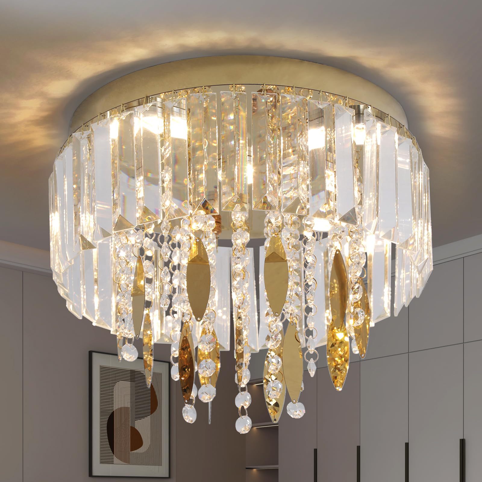 Dopwii Modern Ceiling Lamp, 4-Light Crystal Chandelier, Suitable for Indoor Ceiling Decoration in Living Room, Bedroom, Kitchen, Dining Room