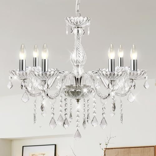 Dopwii Modern Ceiling Lamp, 6-Light Crystal Chandelier, Suitable for Indoor Ceiling Decoration in Living Room, Bedroom, Kitchen, Dining Room