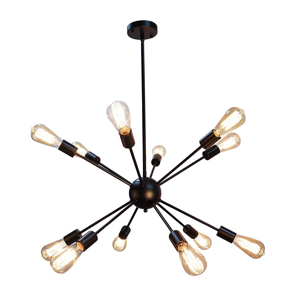 Dopwii Glass Sphere Ceiling Lamp, Modern Sputnik Chandelier with Adjustable Cable, Semi Flush Mount Pendant Light for Bedroom, Dining Room and Kitchen, E26/E27 Base (Black)