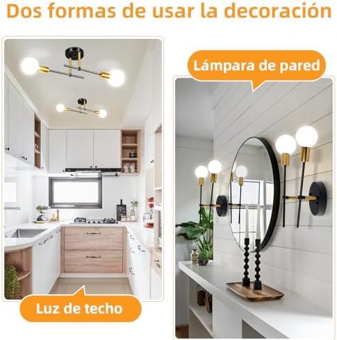 Dopwii Modern Ceiling Light, Sputnik Candeliers 2 Lights, Semi Flush Mount Pendant Light, Ceiling Light for Home Lamp, Dining Room, Bedroom and Kitchen (Black Gold)