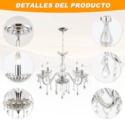 Dopwii Modern Ceiling Lamp, 4-Light Crystal Chandelier, Suitable for Indoor Ceiling Decoration in Living Room, Bedroom, Kitchen, Dining Room