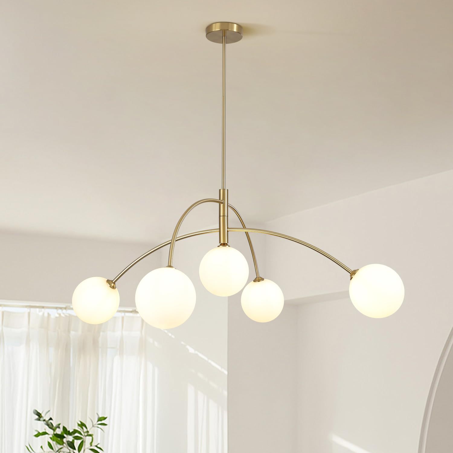 Dopwii Glass Sphere Ceiling Lamp, Modern Sputnik Chandelier with Adjustable Cable, Semi Flush Mount Pendant Light for Bedroom, Dining Room and Kitchen, E26/E27 Base (Black)