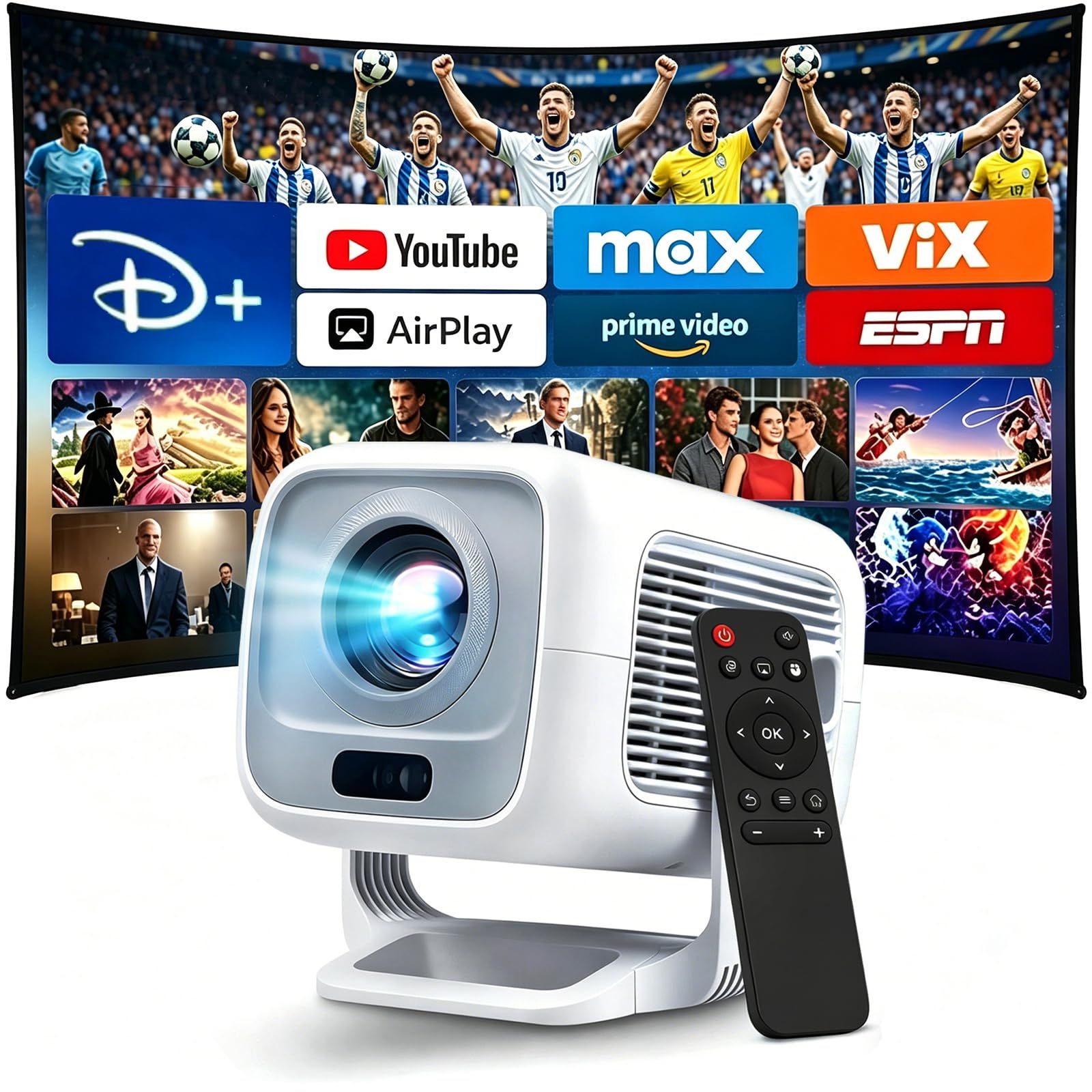 [Google TV/800ANSI] 2025 Smart Portable Projector, Netflix Licensed, Dolby Sound, 4K/8K Support, 30000 Lumens, WiFi 6 and Bluetooth 5.0, Autofocus, Compatible with iOS/Android/PC/PS4/PS5/XBOX