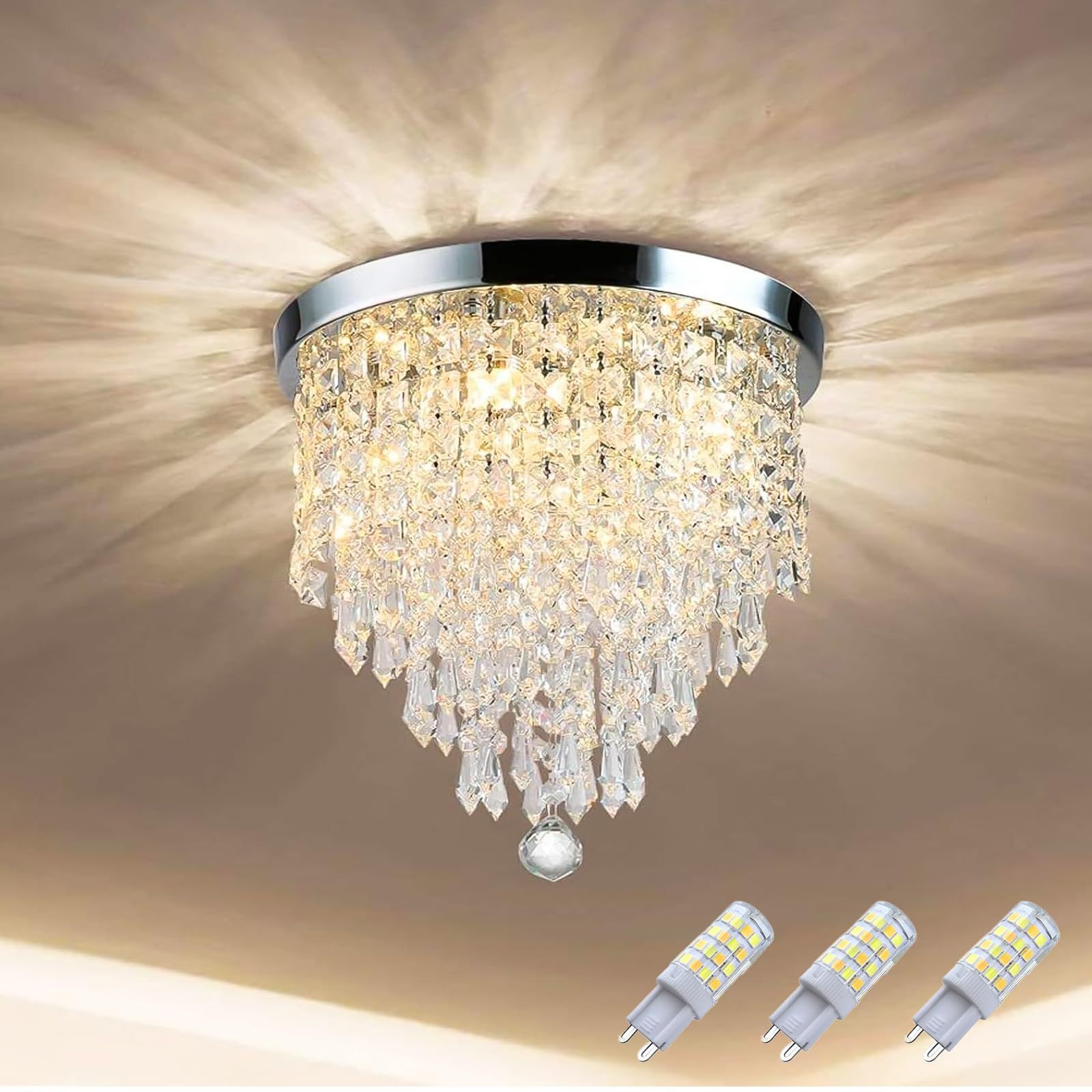 Dopwii Modern Ceiling Lamp, 4-Light Crystal Chandelier, Suitable for Indoor Ceiling Decoration in Living Room, Bedroom, Kitchen, Dining Room