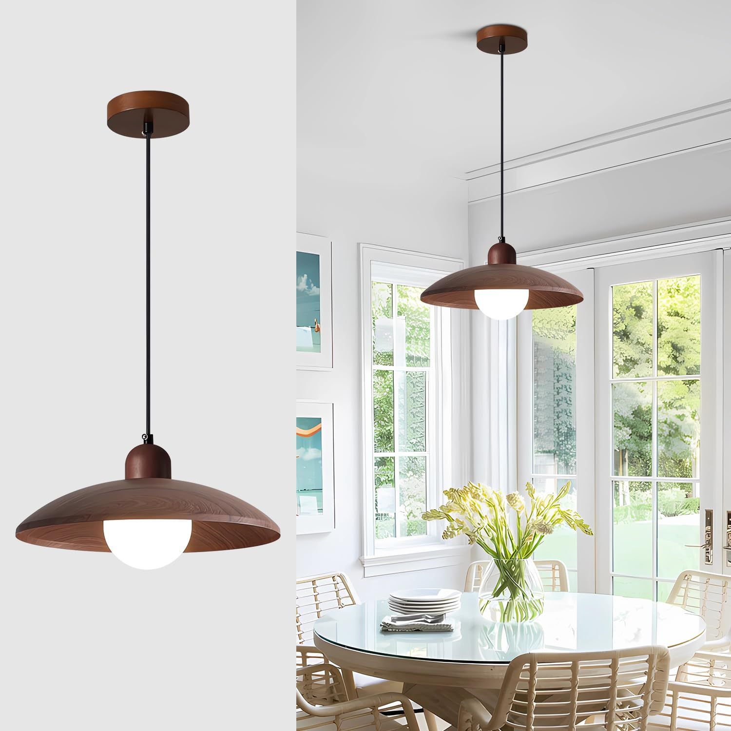 Dopwii Glass Sphere Ceiling Lamp, Modern Sputnik Chandelier with Adjustable Cable, Semi Flush Mount Pendant Light for Bedroom, Dining Room and Kitchen, E26/E27 Base (Black)