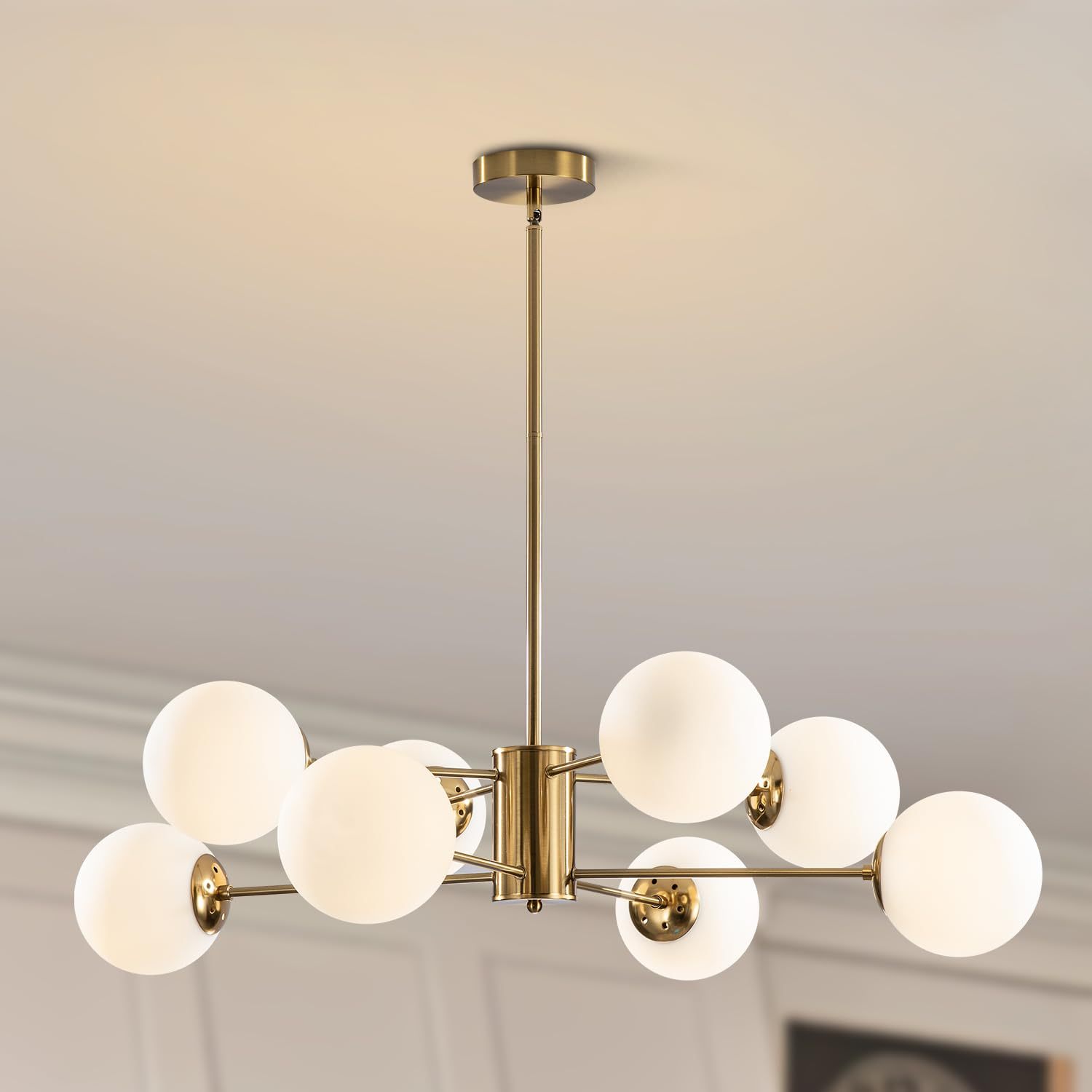 Dopwii Glass Sphere Ceiling Lamp, Modern Sputnik Chandelier with Adjustable Cable, Semi Flush Mount Pendant Light for Bedroom, Dining Room and Kitchen, E26/E27 Base (Black)